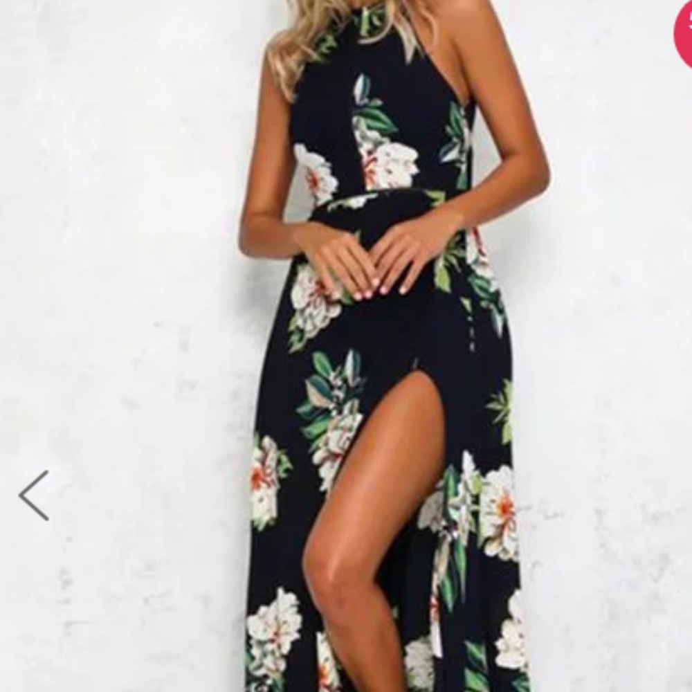 Navy Blue A-line Women Beach Sleeveless Dress